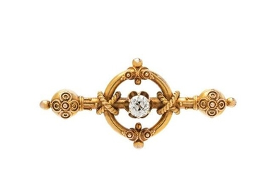 ETRUSCAN REVIVAL, YELLOW GOLD AND DIAMOND BROOCH