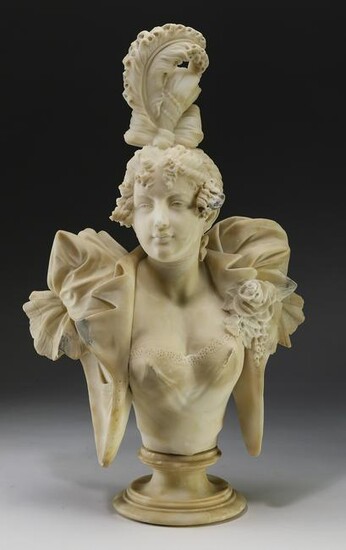 Early 20th c. Italian carved alabaster bust of maiden