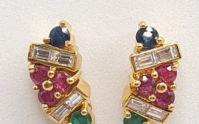 Earrings - 14 kt. Yellow gold Diamond (Natural) - Mixed gemstones