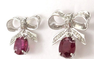 Earrings - 18 kt. White gold Ruby - Diamond