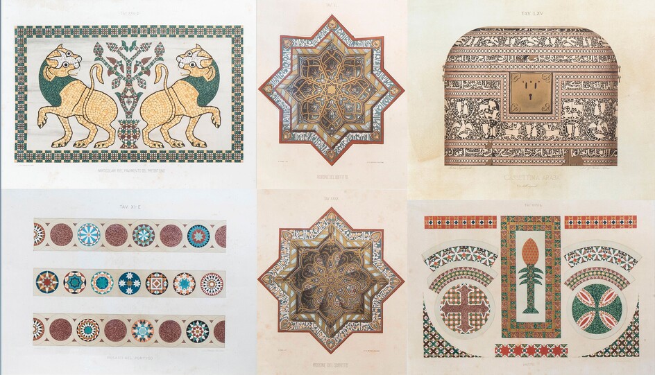 Ecole italienne: 'Cappella Palatina, Palermo', une série de six chromolithographies, 19ème siècle