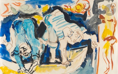 Édouard PIGNON (1905-1993) Le Rendez-vous d'Antibes à l'homme bleu, 1982 Aquarelle et gouache. Signée et...