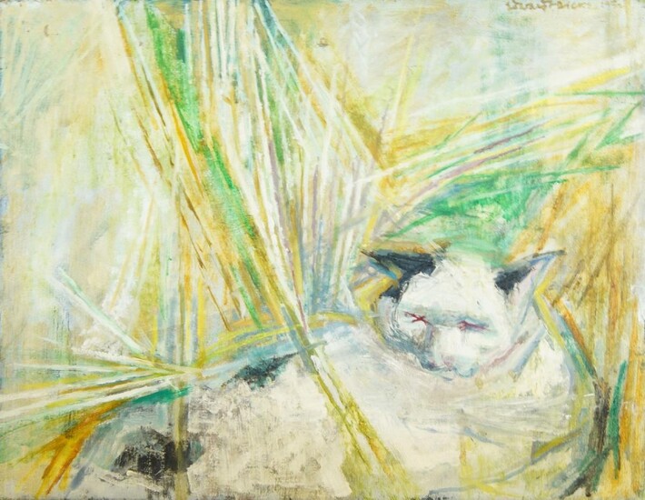 Edward Dicks, British 1928-2012- Cats; oil on canvas, signed and dated indistinctly upper right, 41 x 50.5 cm (ARR) (unframed). Provenance: The Thomas Collection