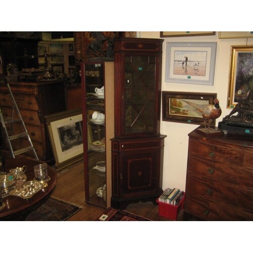 Edwardian Inlaid Walnut Corner Cabinet with Astragal Glazed ...