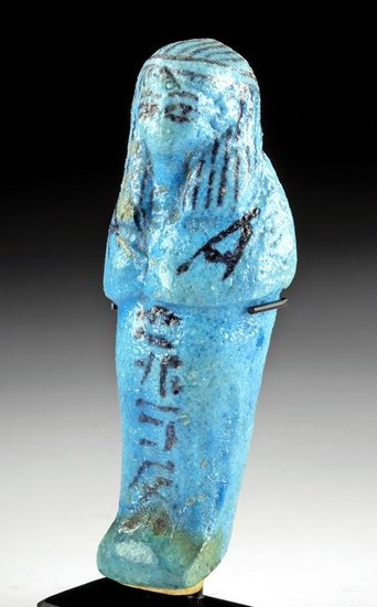 Egyptian Faience Ushabti, Cornflower Blue Glaze