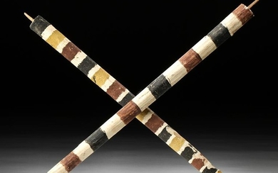 Egyptian Wood & Painted Gesso Crook & Flail Handles