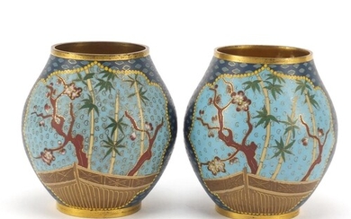 Elkington & Co, pair of aesthetic cloisonné vases of Japanes...