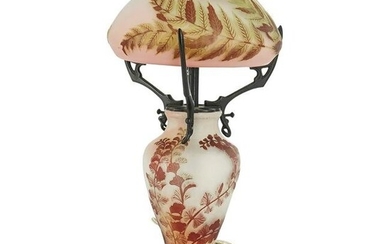 Emile Galle Glass Lamp With Bronze Shade Holder