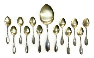 Emile Puiforcat Sterling Silver Ice Cream Set in Empire Pattern for 12