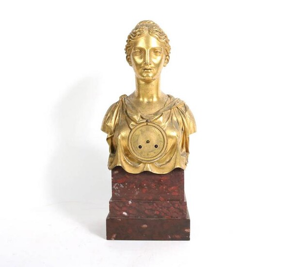 Empire Gilt-Bronze and Marble Figural Mantle Clock