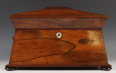 England, rosewood tea chest, Regency, c. 1820, sarcophagus...