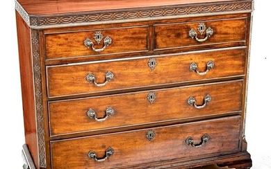 English Chippendale Style Carved Mahogany Chest of Drawers C. 1810 H 39”, W 44.5”, D