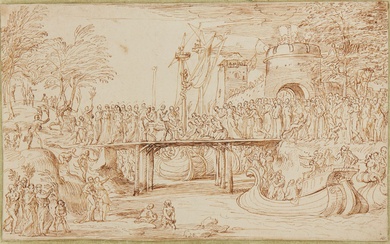 Entourage de CAMPAGNOLA Domenico (v.1500 - 1564) L'entrée du Christ à Jérusalem Plume et encre...