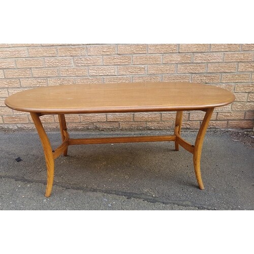 Ercol Golden Dawn Elm Oval Coffee Table with smoked glass sh...