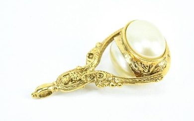 Estate Gold Filled & Faux Mabe Pearl Spinner Fob