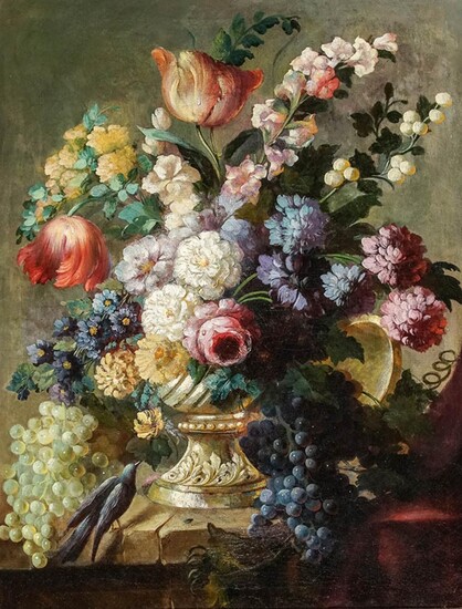 European School, 20th Century, Still Life of Flowers in an Urn, Unsigned, Oil on Canvas, 39 x 30 inches