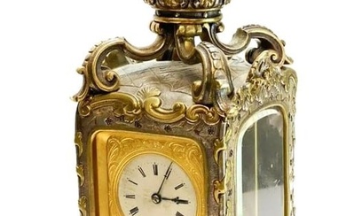 Exquisite Large 11" 19th Century Antique French Gilt Silvered Bronze Carriage Clock Sedan Chair