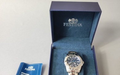 FESTINA Bracelet montre d'homme, modèle Multi-Function En acier Cadran bleu à index appliqué Avec certificat...