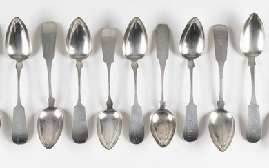 FIFTEEN AMERICAN COIN SILVER SPOONS Mid-19th Century