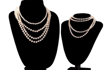 FOUR CULTURED PEARL & 14K OR 18K GOLD NECKLACES