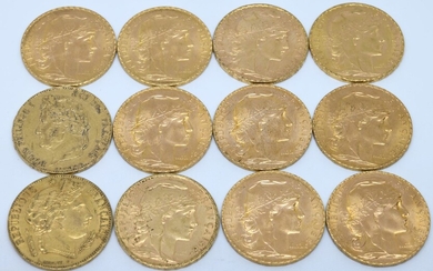 FRANCE. Douze pièces de 20 Francs or. 1847,...
