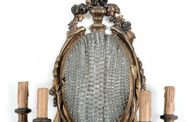 FRENCH BRONZE BEADED CRYSTAL WALL SCONCE 1920