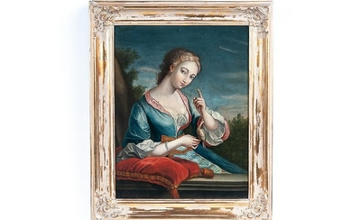 FRENCH SCHOOL: "PORTRAIT OF A WOMAN WITH SONG BIRD"
