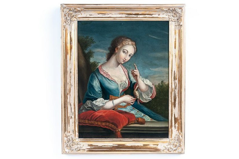 FRENCH SCHOOL: "PORTRAIT OF A WOMAN WITH SONG BIRD"
