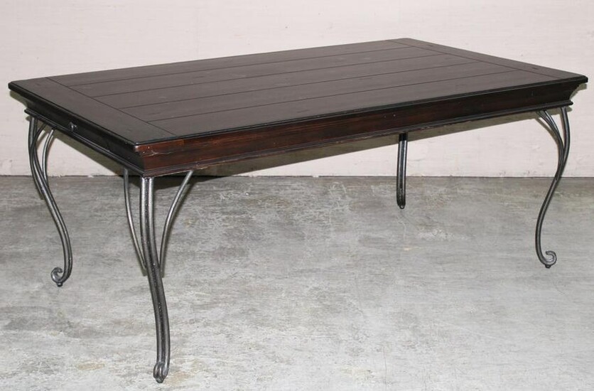 FRENCH STYLE DINING TABLE W/ WROUGHT IRON CABRIOLE LEGS