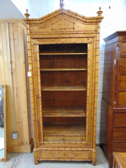 Faux bamboo cabinet, single door, drawer in base, metal