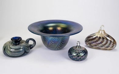 Fellerman Handmade Bowl Perfume Bottles and Teapot? Blue Swirle Design All Signed