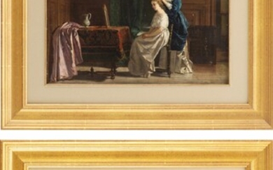 Ferdinando Buonamici (1820-1892) attr., "Rixe dans un cabaret" & "Dame et sa servante à la toilette", huile sur bois