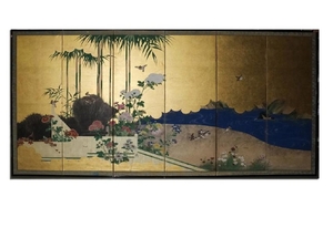 Fine Japanese Painting Paper Silk Folding Screen