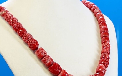 Fine quality Red Coral Necklace with 925 Silver fittings - Corallo Mediterraneo - Sardegna - 690×15.5×15.5 mm