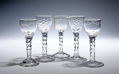 Five small wine glasses c.1760-70