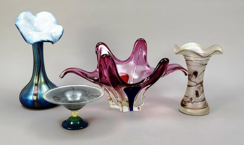 Four pieces of glass, 20th cen