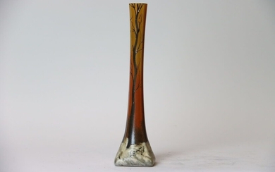 François-Théodore LEGRAS (1839-1916), Vase soliflore en pâte de verre à décor d'arbre en hiver et...