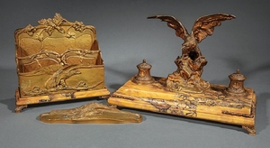 French Bronze and Sienna Marble Desk Set