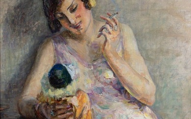 French Early 20th Century, Femme avec Marionnette, circa 1925, oil on canvas