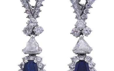 French Earrings by Mouawad Platinum Sapphire Diamond Estate Jewelry