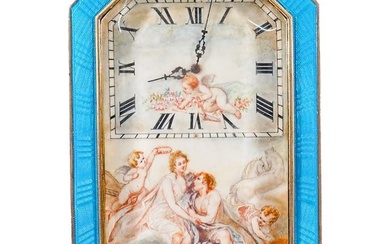 French Guilloche Enamel Desk Clock