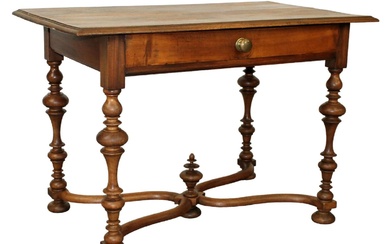 French Louis XIV style bureau plat desk with crossed stretcher...