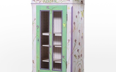French Provincial Hand-Painted Pine Child's Armoire