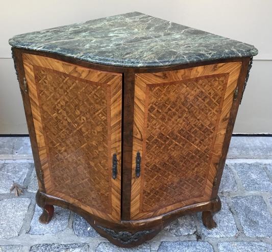 French Style Corner Form Console w Marble Top