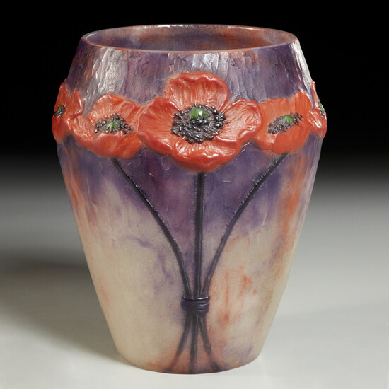 G Argy Rousseau, pate de verre "Poppies" vase