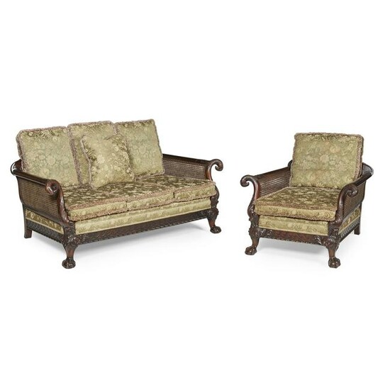 GEORGIAN STYLE MAHOGANY TWO PIECE BERGERE SUITE