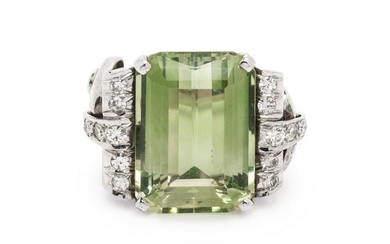 GREEN QUARTZ AND DIAMOND RING