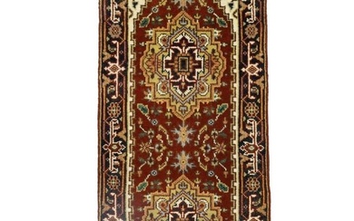 Geometric Hand-Knotted Heriz Serapi 25X6 Oriental Rug Kitchen Bedroom Carpet