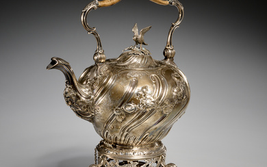 George II silver kettle on stand, Benjamin Gignac