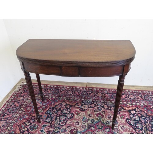 Gillows style mahogany D shaped folding tea table, with reed...